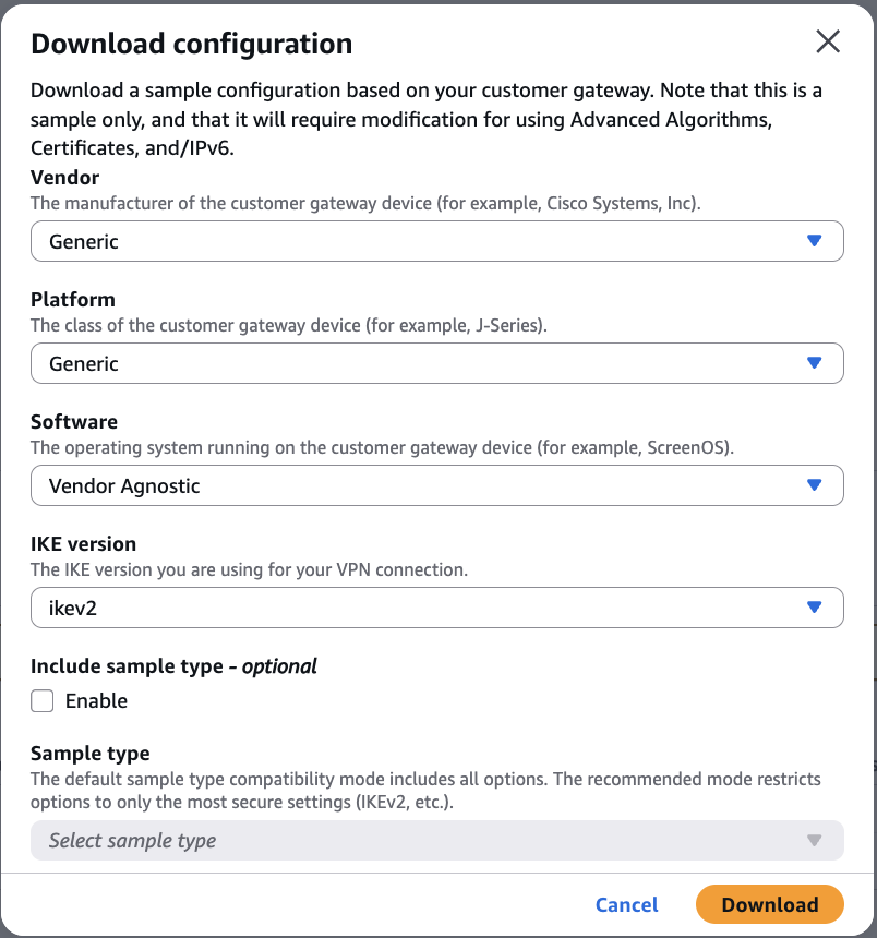 Downloading the AWS VPN connection configuration file