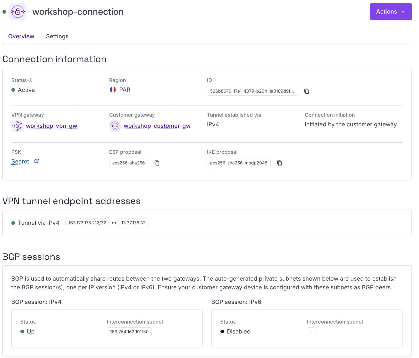Scaleway VPN connection status