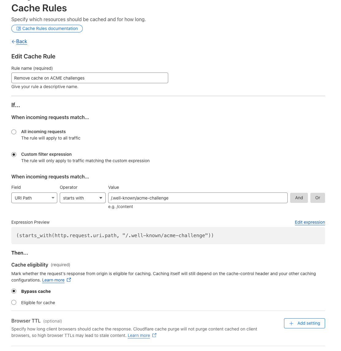 Bypass cache for /.well-known/acme-challenge routes