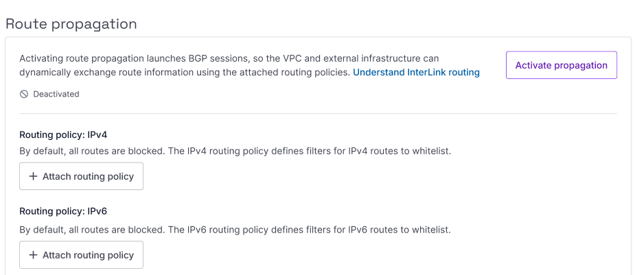 A pop-up in the Scaleway console prompts a user to select a routing policy from a drown down list.