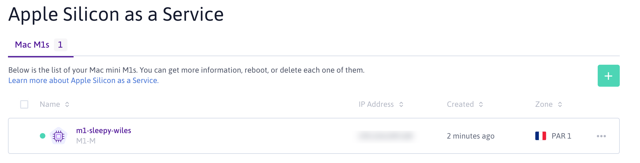List of Mac minis in Scaleway console