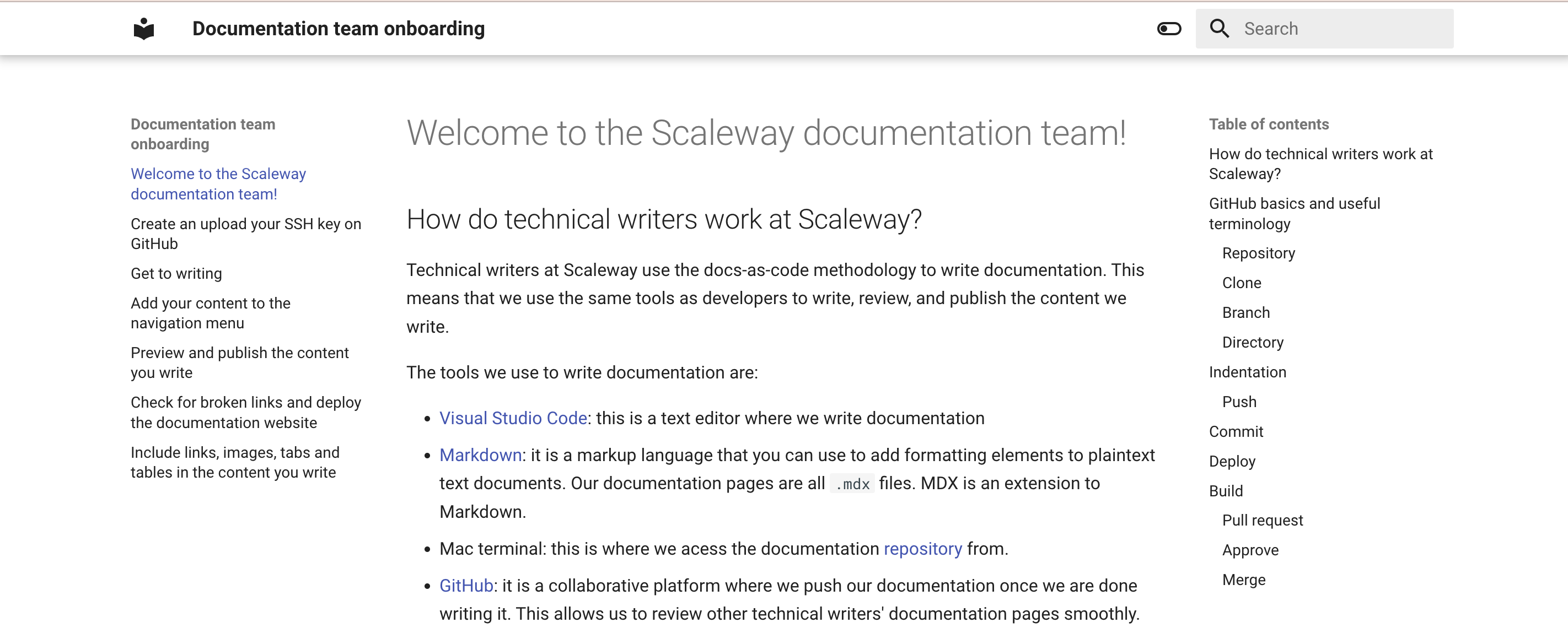 MkDocs website in light mode