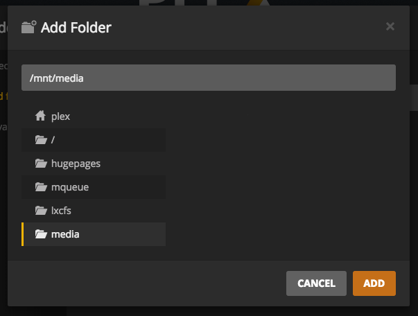 Adding a media folder in Plex