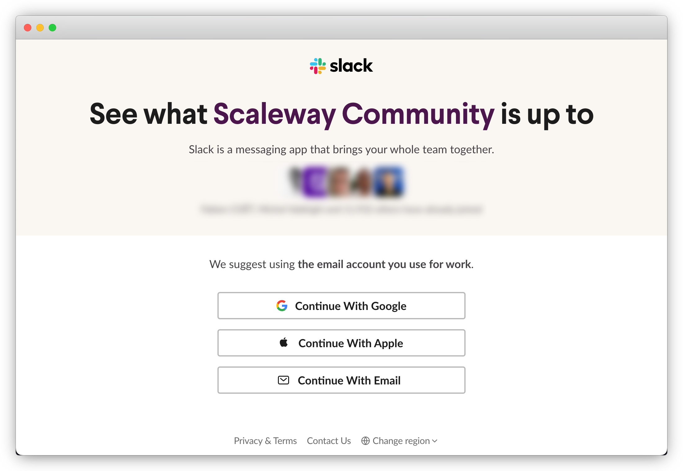 Scaleway Slack Community signup page