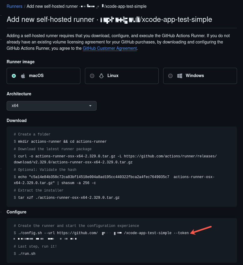 A screenshot of the GitHub.com interface for adding new runners.