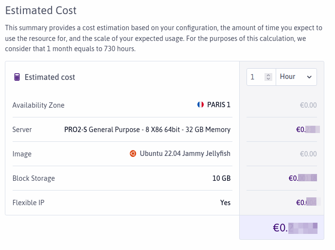 Estimated cost calculator