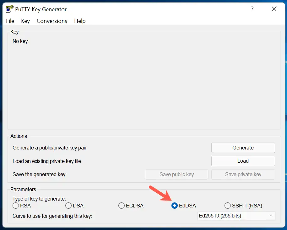 PuTTYgen Generate Key