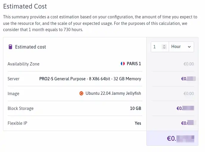 Estimated cost calculator
