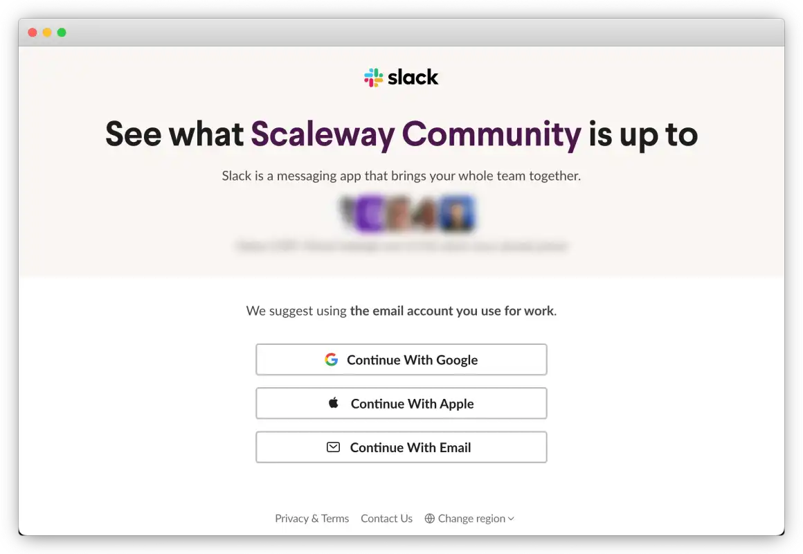 Scaleway Slack Community signup page