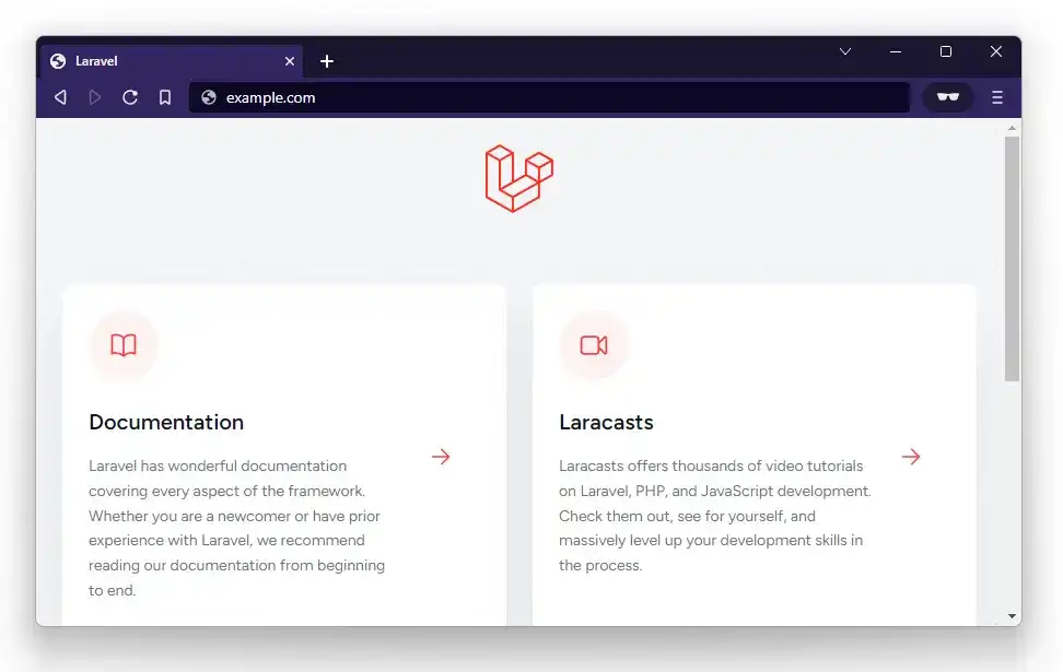 Browsing to Laravel default home page