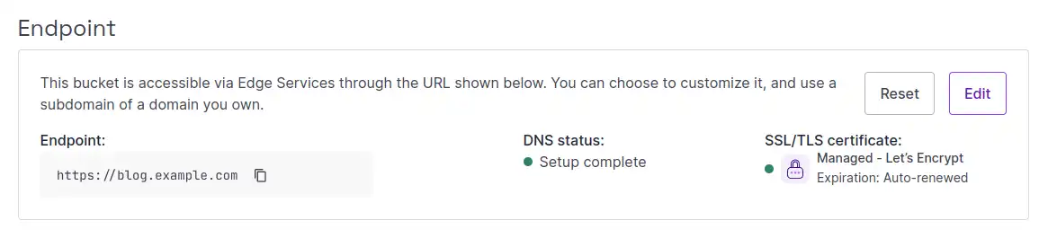 A screenshot of the Scaleway console, showing that an SSL/TLS certificate has been successfully created and has a positive status.