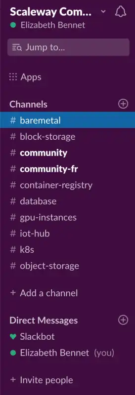 List of Scaleway Community Slack channels