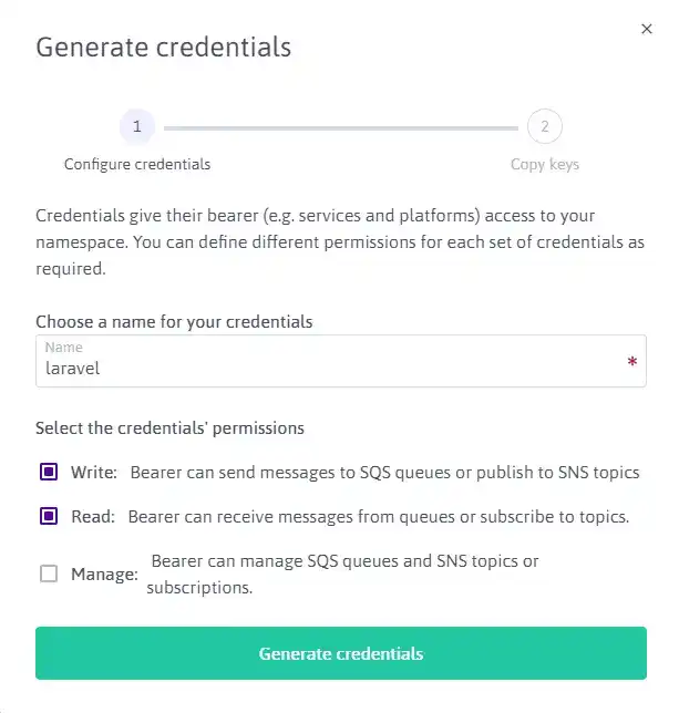 Scaleway Console Messaging and Queuing Credential